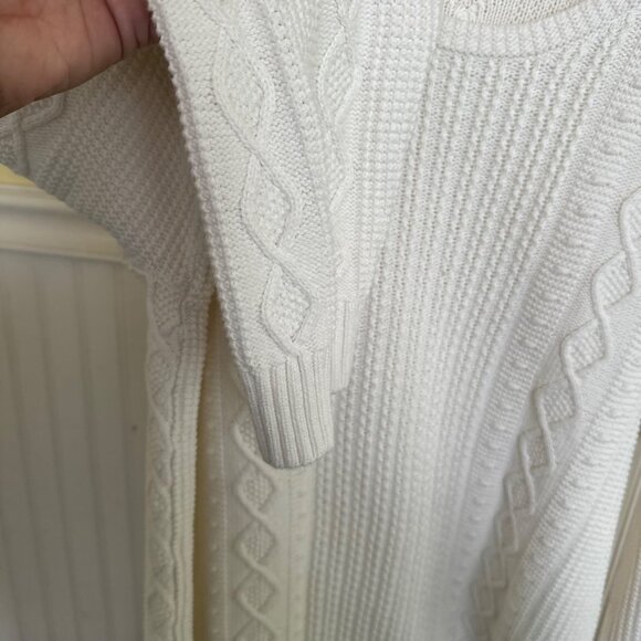 Jeanne Pierre XXL Vintage 90s White Knit Sweater 100% Cotton Crewneck Cable - Picture 6 of 6